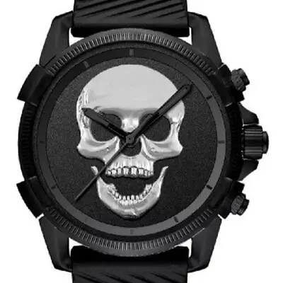 Ed Hardy Goth Matte Black Silver Skull Men's Silicone Strap Watch**new! • $51.99