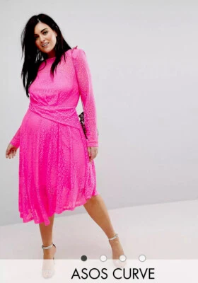 $49 • Buy ASOS CURVES Leppard Print NEON PINK DRESS Size 16-small 18 Autumn/Winter