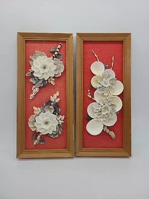 Vintage Floral Sea Shell Nautical Beachy Framed Wall Art Set Of 2  4.75 ×10.75 • $29.99