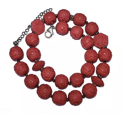 Amy Kahn Russell AKR 925 Sterling Red Cinnabar Chinese Style Beaded Necklace • $195.88