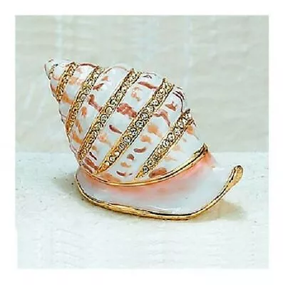 Coastal Snail Shell Trinket Box Hinged Jeweled Enamel NIB - Beautiful • $24