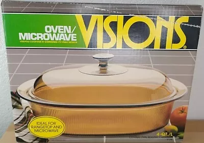 Vintage CORNING WARE VISIONS Cookware 4-Qt./L Covered Roaster NEW! Rare NOS V-34 • $90