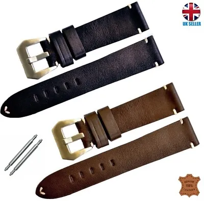 £5.59 • Buy Vintage Militry Handmade Real Leather Watch Strap Band Black Brown 18-20-22-24