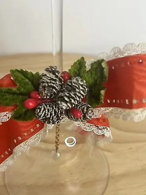 Vintage Crystal Clear Glass Plain Bell Christmas Ribbon Snow Covered Pine Cones • $6