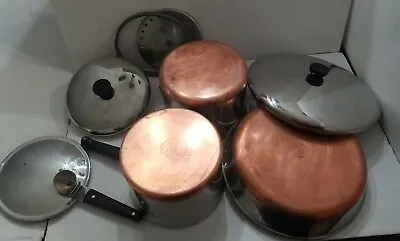 6 Piece Vintage Lot Set Revere Ware Copper Bottom Cookware Pots  Pressure Cooker • $68