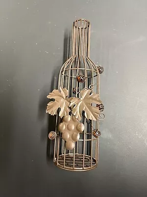 Wire Wine Bottle Shaped Cork Holder  Metal W/ Wire Grapes/leaves Glass Marbles • $5