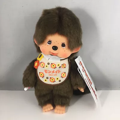 MONCHHICHI BOY Sekiguchi 7.75 H Monmate Orange Floral Bib Plush Monkey Doll Toy • $54.95