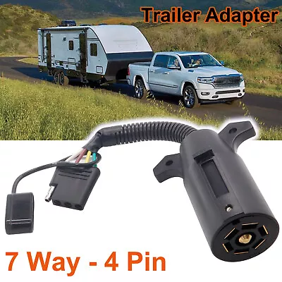 7 Way Round RV Blade To 4 Pin Flat Trailer Adapter Wiring Connector Plug Truck • $10.99