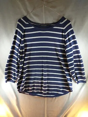 Jeanne Pierre Jumper Womens Large Blue White Striped Pullover Nautical • £8.99