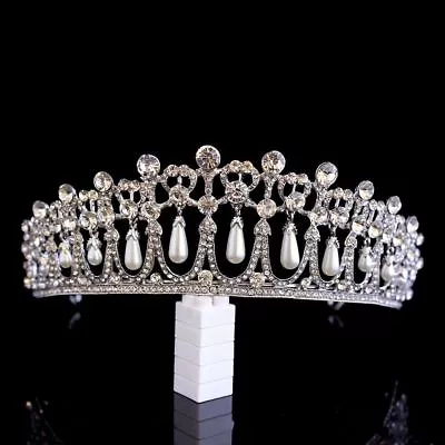 $17.99 • Buy Women Crystal Pearl Crown Vintage Queen Princess Tiara Lady Bride Headbands 