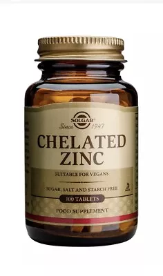 Solgar Chelated Zinc Food Supplement - 100 Tablets (E800) Best Before 02/2024 • £7.99