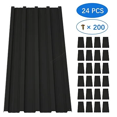 Corrugated Roof Sheet Profile Metal Roofing Panel Cover Carport Shed 24PCS Black • £89.99