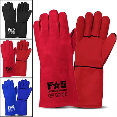 Leather Welding Gloves Welder Heat Resistant 14'' Long BBQ/Oven/MIG/TIG Gloves • £8.99