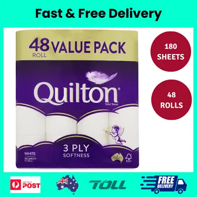 48x Quilton Toilet Paper Tissue Rolls 3-Ply 180 Sheets - Free Postage Best Price • $27.65