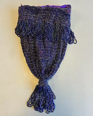 Vintage Large Purple Beaded Drawstring Flapper Purse • $32.50