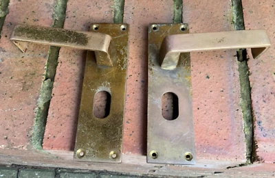 £25 • Buy 2 Antique Brass Door Handles  Square Old Very Nice Art Deco