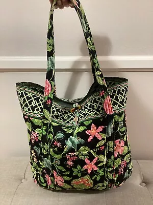 Vera Bradley BOTANICA Black Green & Pink Floral Large Tote Bag Travel • $29.99