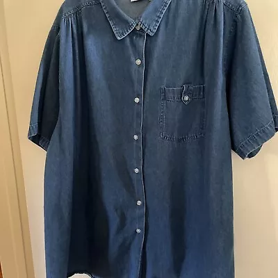 Womens Vintage Main Street Blues Denim Button Shirt Short Sleeves Blue Size 1X • $22.99