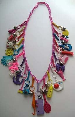 RETRO 1980's Plastic Bell Clip On Vintage 80's CHARM NECKLACE Loaded! #9 • $78