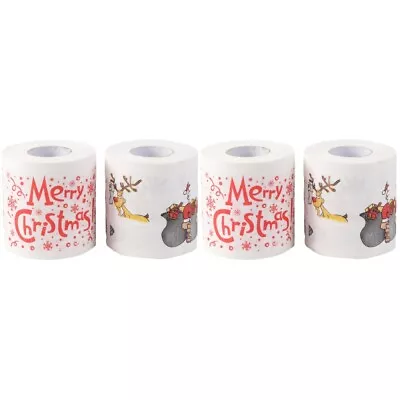  4 Rolls Creative Toilet Roll Paper Christmas Santa Printing Roll Paper Colored • £20.19