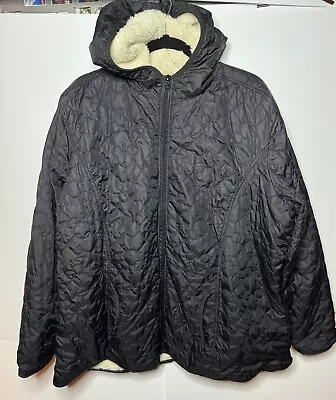 Disney Parks Mickey Mouse  Womens Coat Quilted Sherpa Hooded Jacket XL Black • $40