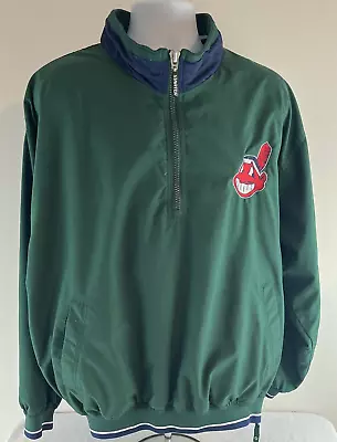 Vintage Starter Cleveland Indians Dark Green Pullover Windbreaker Jacket XL • $60
