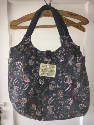 £9 • Buy Jack Wills Canvas Tote Shoulder Bag Blue Pink Red Leaves Ref 95