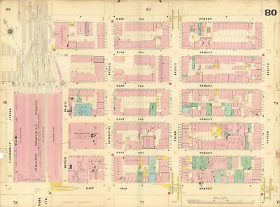 £239 • Buy Sanborn NYC #80 Manhattan Midtown East Turtle Bay Grand Central 1899 Old Map
