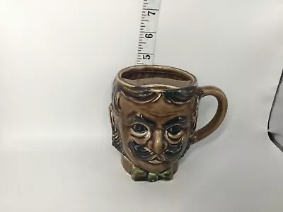 Vintage Mans Face With Handlebar Mustache Cup Brown Japan 4.5” Age Crackles • $14