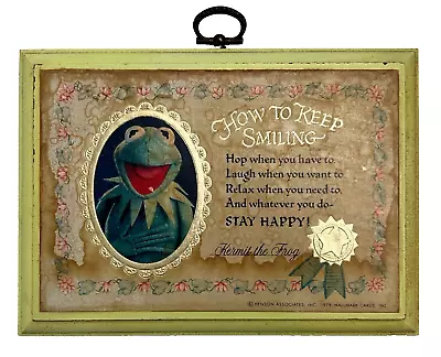 Vintage Kermit The Frog Keep Smiling Wooden Plaque The Muppets 1978 Hallmark • $16.50