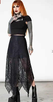 Killstar Lace Maxi Woman's Skirt Black Sheer Gothic SOMNIA LACE MAXI SKIRT Sz M • $30