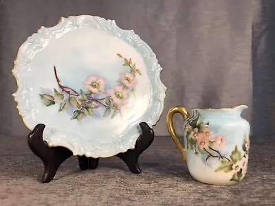 Antique Victorian Hand-Painted Decorative Plate And Creamer T&V Limoges Haviland • $30