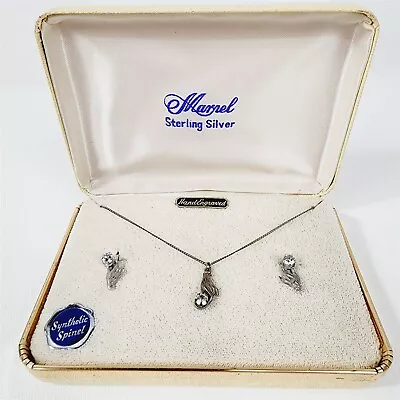 Vintage Marnel Sterling Silver Necklace & Screw Back Earrings Set Original Box • $34.95
