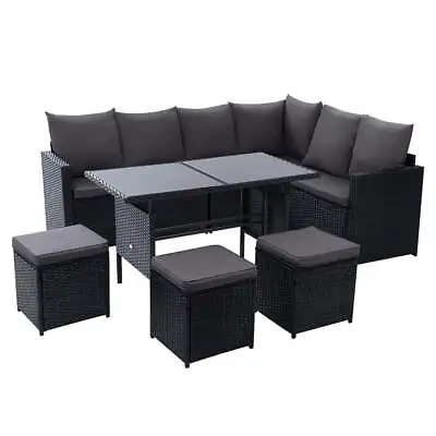 $852.99 • Buy Gardeon Outdoor Furniture Dining Setting Sofa Set Lounge Wicker 9 Seater Black