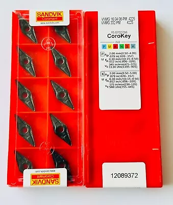 Sandvik VNMG 332-PM 4225 VNMG160408-PM 4225 CNC Carbide Inserts 10 Pcs. • $55.50