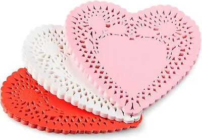 100 Heart Valentine Day Paper Party Doilies Doily Lace Doyleys Catering Wedding  • $7.60