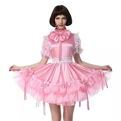 Adult Sissy Girl Sexy Maid Pink Satin Lockable Dress Cosplay Costume Tailor-made • $68.59