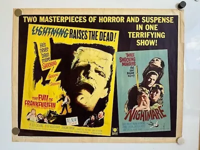 Original Evil Of Frankenstein/Nightmare Double Feature Poster Hammer Horror 1964 • £243.28