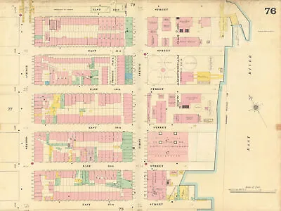£179 • Buy Sanborn NYC #76 Manhattan Midtown East Tudor City Murray Hill 1899 Old Map