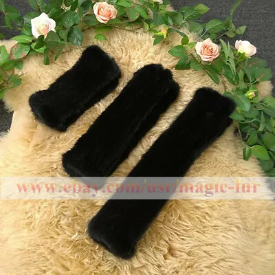 Double Side Real Mink Fur Knitted Fingerless Soft Stretch Gloves Sleeves Cuffs • $24.50