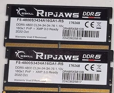 G.SKILL RIPJAWS DDR5-4800 32GB KIT (2x 16GB) SODIMMs XMP 3.0 GAMING RAM • $41.50