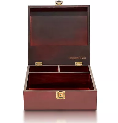 Locking Wood Keepsake Box - Wooden Jewelry Box With Compartment Boxes Gifts • $32.95