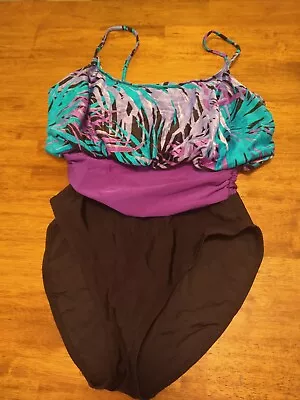 Vintage Cole Of California Womens Swimsuit One Piece High Cut Purple/Teal Black  • $12.99