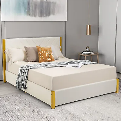 $279 • Buy Queen Size Upholstered Bed Frame W/ 12 Solid Plywood Slats & 4 Storage Drawers