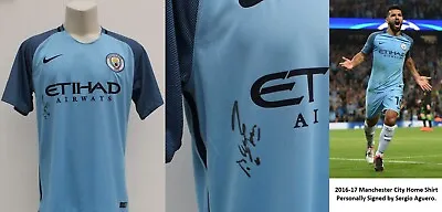 2016-17 Manchester City Home Shirt Signed By Sergio Aguero With COA - RARE • £180