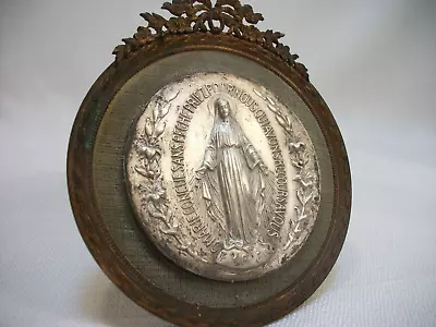 French Antique Our Lady Of The Miraculous Medal Old Ornate Frame Silver • $122