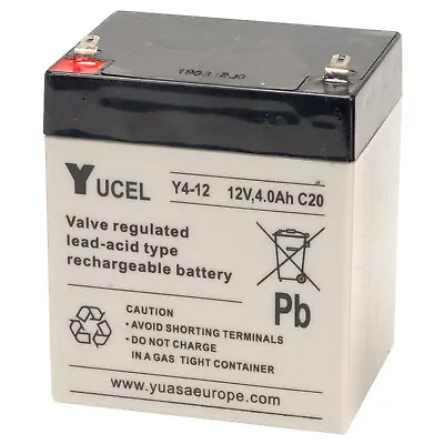 Yuasa Yucel Y4-12 Valve Regulated Lead Acid SLA Battery 12V 4.0Ah • £19.67