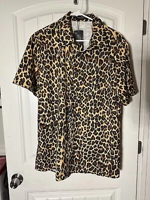 LucMatton Mens Leopard Print Button Down Short Sleeve Hipster Shirt Large • $35