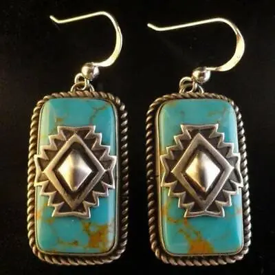 BOHO Tibetan 925 Silver Turquoise Dangle Drop Hook Earring Women Vintage Jewelry • $1.32