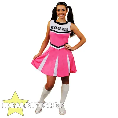 Ladies High School Pink Cheerleader Dress Fancy Dress Costume Uniform Outfit • £10.99